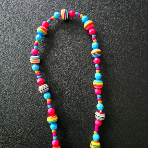 New Handmade Rainbow Colorful Necklace Beaded Hippie Pink blue Yellow 48" - Picture 6 of 6